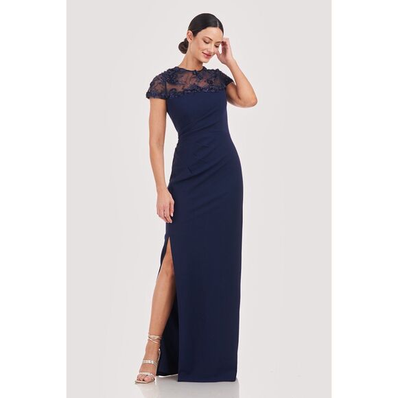 NWT JS Collections Women's Laney Soutache Yoke Gown in Navy Size 6 - Picture 3 of 16